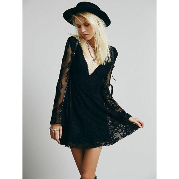 Free People Black Reign Over Me Lace Mini Dress - Picture 4 of 7